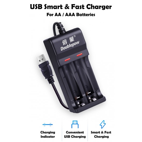 Doublepow USB Smart & Fast AA / AAA Battery Charger [2 Slots]