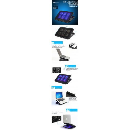Laptop Height Adjustable Cooling Pad [6 Fans] 
