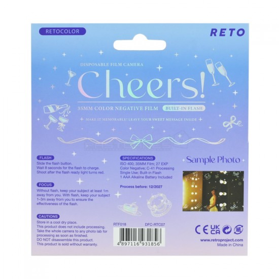 Reto Retocolor Cheers Disposable Camera With Pre-Exposed Patterns [27 Exp]