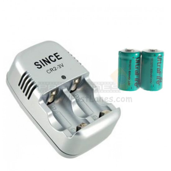 CR2 Charger + 1 Pair Rechargeable Batteries