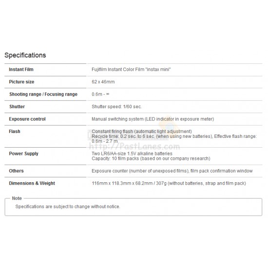 INSTAX® Mini 11: Specifications