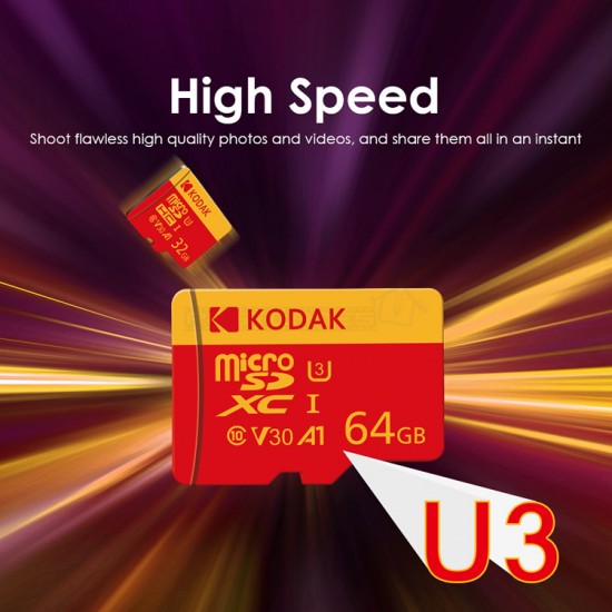 Kodak Micro SDHC SDXC UHS-1 U3 V30 A1 Memory Card 32GB / 64GB / 128GB / 256GB With SD Card Adapter